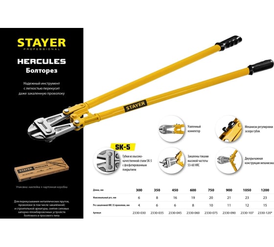 Болторез Stayer Hercules, max d=6 HRC35 d=4, 300 мм, 2330-030