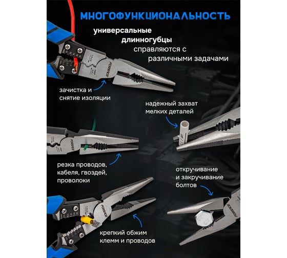 Длинногубцы для снятия изоляции Forsage 230мм F-610M230(58514)