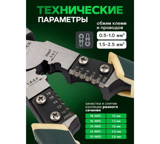 Плоскогубцы комбинированные Rockforce для снятия изоляции 215мм RF-611M215(58538)