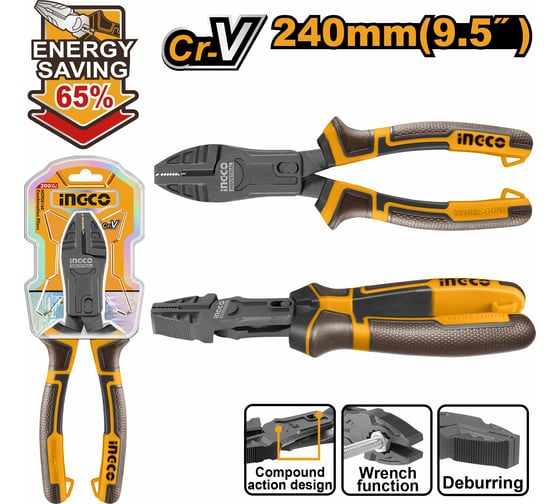 Плоскогубцы INGCO комб. усиленные на 65% 240мм SUPER INDUSTRIAL HCCP58240