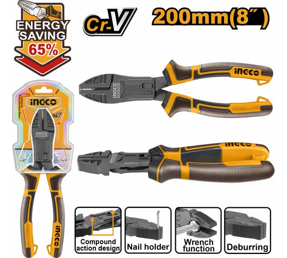 Плоскогубцы INGCO комб. усиленные на 65% 200мм SUPER INDUSTRIAL HCCP58200