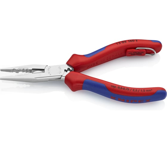 Плоскогубцы электрика для монтажа проводов Knipex L-160 мм, хром, страховочное крепление, блистер KN-1305160TBK