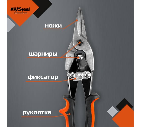 Ножницы по металлу AV Steel прямые 250мм, AV-615001