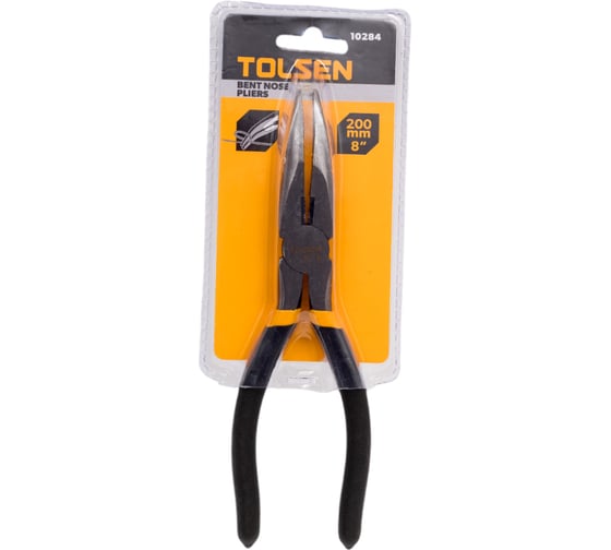 Длинногубцы TOLSEN изогнутые 200 мм, инд. закалка, облив. рукоятки 10284