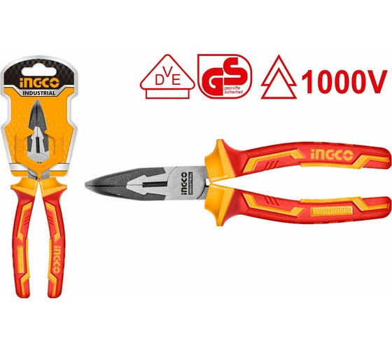 Диэлектрические изогнутые длинногубцы INGCO 200 мм INDUSTRIAL HIBNP28208