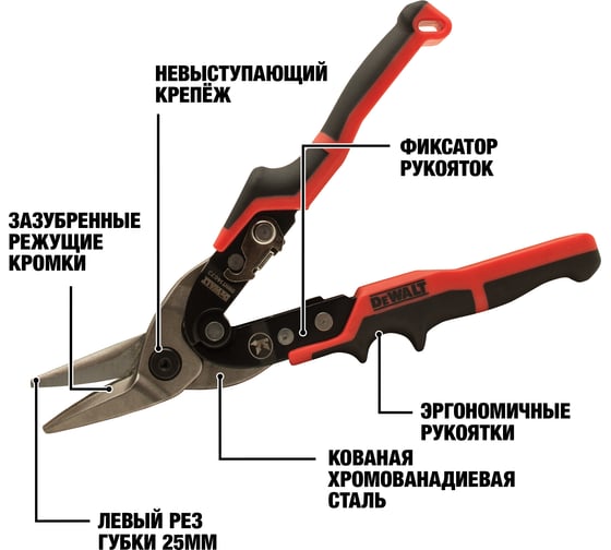 Ножницы по металлу DEWALT ERGO левые, 250 мм DWHT14673-0