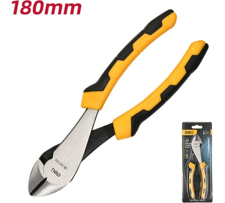 Диагональные бокорезы усиленные DELI DL2017H 180 мм, сталь 55С, двухкомпонентная ручка 168270