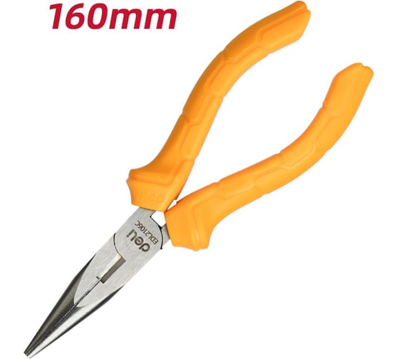 Удлиненные плоскогубцы DELI 160мм DL2106C (сталь 55С, пластиковая рукоять) 168685