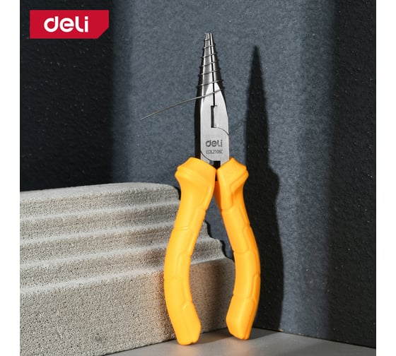 Удлиненные плоскогубцы DELI 160мм DL2106C (сталь 55С, пластиковая рукоять) 168685