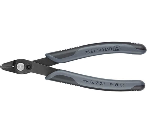 Бокорезы прецизионные Knipex Electronic Super Knips XL ESD, для кабельных стяжек, чернёные, 140 мм, 2-комп антистатические ручки KN-7861140ESD
