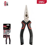 Профессиональные удлиненные плоскогубцы DELI 165мм DL0103 (Cr-V, эксцентриковый шарнир, антикоррозийное покрытие, трехкомпонентная прорезиненная рукоять) 183304