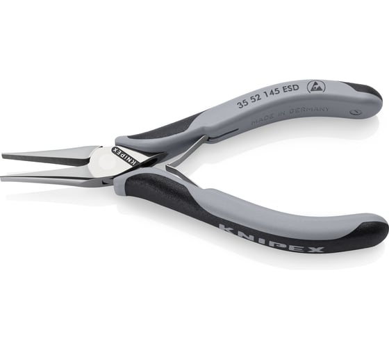 Длинногубцы захватные для электроники Knipex ESD, антистатические, плоские губки, 145 мм, 2-комп ручки KN-3552145ESD