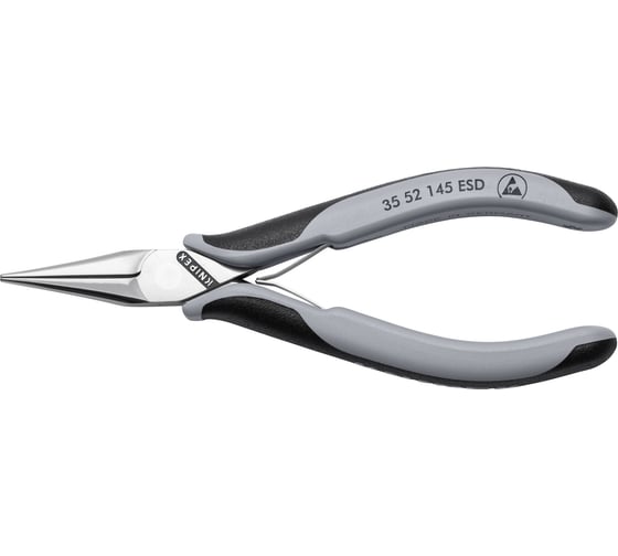 Длинногубцы захватные для электроники Knipex ESD, антистатические, плоские губки, 145 мм, 2-комп ручки KN-3552145ESD