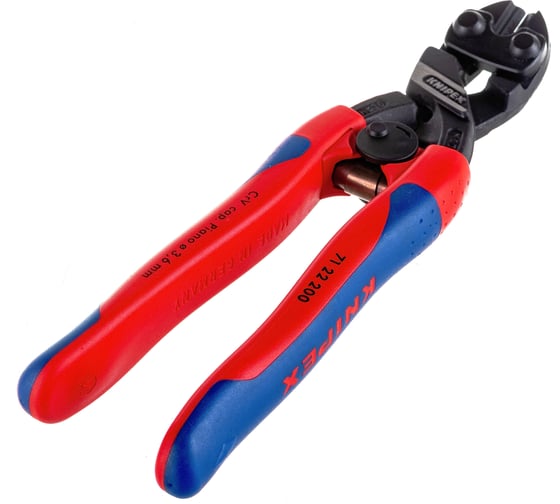 Болторез Knipex, CoBolt, компактный, с пружиной, голова 20 градусов, 200 мм, черный, 2К ручки, KN-7122200SB
