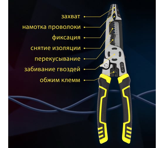 Плоскогубцы многофункциональные Грандмастер 15 в 1, 225 мм, CrV хромванадиевая сталь PL-225 671258