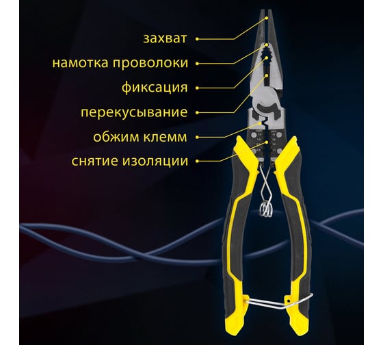 Длинногубцы многофункциональные ГРАНДМАСТЕР 12 в 1, 220 мм CrV хромванадиевая сталь , LNP-220, 671254