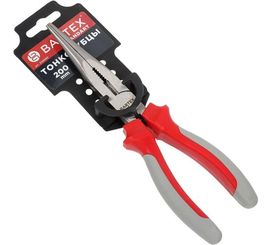 Тонкогубцы BARTEX Стандарт 200 мм, прямые, двухкомпонентные, углеродистая сталь, 913018 308989 1