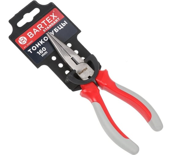 Тонкогубцы BARTEX Стандарт 160 мм, прямые, двухкомпонентные, углеродистая сталь, 913016 308990 1