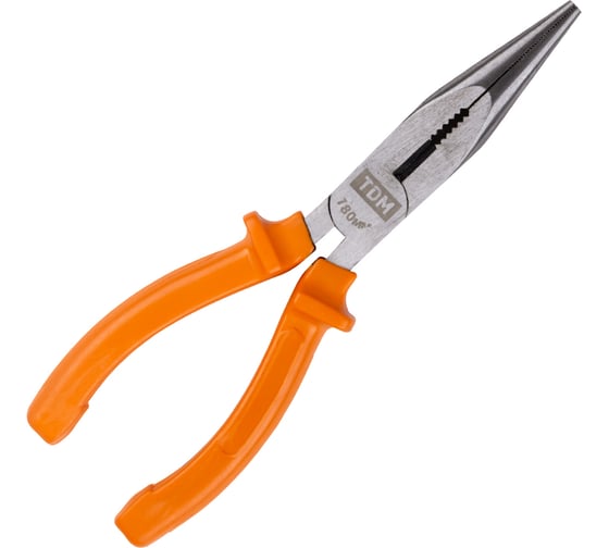 Длинногубцы (тонкогубцы/плоскогубцы) TDM ELECTRIC с пластиковыми рукоятками, углеродистая сталь, 180 мм, серия "Гранит" SQ1009-0202