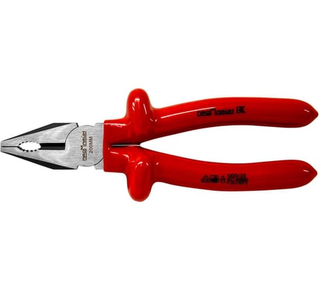 Диэлектрические комбинированные плоскогубцы Промлайн 200 мм, обливные рук., до 1000В, CrV 1 слойн ПЛ0210106200_z022