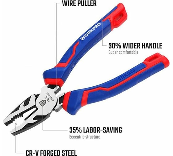 Комбинированные плоскогубцы WORKPRO 180 мм, 7 дюймов, CR-V WP231025