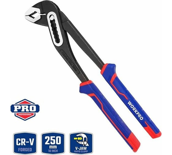 Переставные клещи WORKPRO 250 мм, 10 дюймов, CR-V WP231028