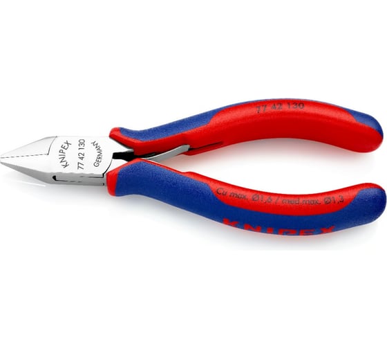 Бокорезы для электроники KNIPEX  острая головка, без фаски, 130 мм, 2-комп ручки KN-7742130 Бокорезы для электроники, острая головка, без фаски, 130 мм, 2-комп ручки