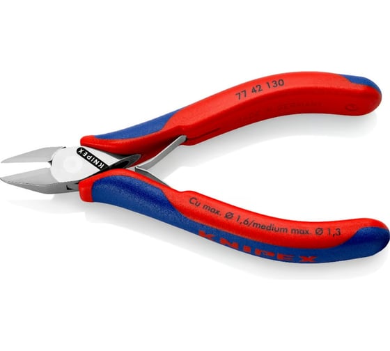 Бокорезы для электроники KNIPEX  острая головка, без фаски, 130 мм, 2-комп ручки KN-7742130 Бокорезы для электроники, острая головка, без фаски, 130 мм, 2-комп ручки