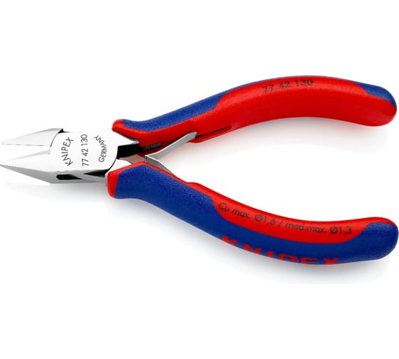 Бокорезы для электроники KNIPEX  острая головка, без фаски, 130 мм, 2-комп ручки KN-7742130 Бокорезы для электроники, острая головка, без фаски, 130 мм, 2-комп ручки