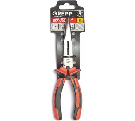 Усиленные длинногубцы Ladina GREPP изогнутые, CrV, трехкомпонентная рукоятка, 180 мм 205-117