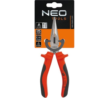 Удлиненные прямые плоскогубцы NEO Tools 160 мм 1000 В 01-053