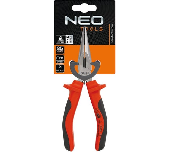 Удлиненные прямые плоскогубцы NEO Tools 160 мм 1000 В 01-053