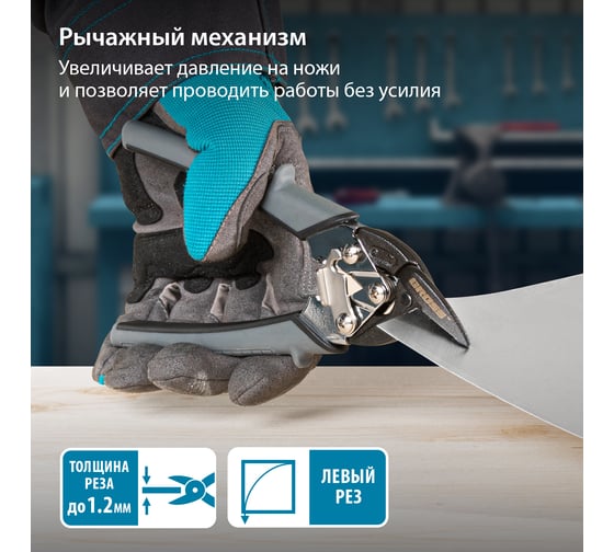 Ножницы по металлу GROSS PIRANHA 185 мм, прямой и левый рез, сталь - СrM, двухкомпонентные рукоятки 78359