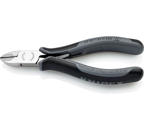 Бокорезы для электроники KNIPEX ESD с лезвиями из твёрдосплава, округлая головка, 135 мм, 2-комп антистатические ручки KN-7702135HESD
