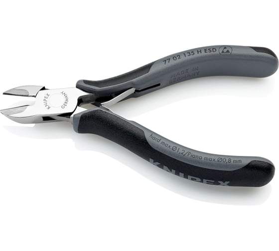 Бокорезы для электроники KNIPEX ESD с лезвиями из твёрдосплава, округлая головка, 135 мм, 2-комп антистатические ручки KN-7702135HESD