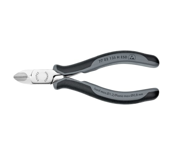 Бокорезы для электроники KNIPEX ESD с лезвиями из твёрдосплава, округлая головка, 135 мм, 2-комп антистатические ручки KN-7702135HESD