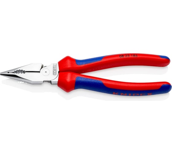 Комбинированные остроконечные плоскогубцы KNIPEX с удлинёнными губками, длина 185 мм, хром, 2-комп ручки KN-0825185