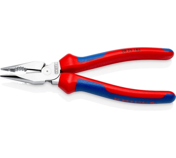 Комбинированные остроконечные плоскогубцы KNIPEX с удлинёнными губками, длина 185 мм, хром, 2-комп ручки KN-0825185
