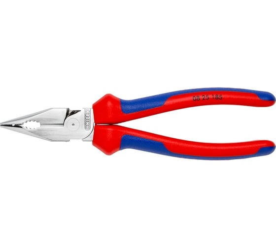 Комбинированные остроконечные плоскогубцы KNIPEX с удлинёнными губками, длина 185 мм, хром, 2-комп ручки KN-0825185
