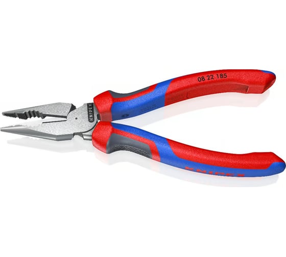 Комбинированные остроконечные плоскогубцы KNIPEX с удлинёнными губками, длина 185 мм, фосфатированные, 3-комп ручки KN-0822185