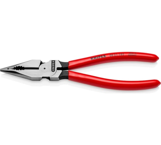 Комбинированные остроконечные плоскогубцы KNIPEX с удлинёнными губками, длина 185 мм, обливные ручки KN-0821185