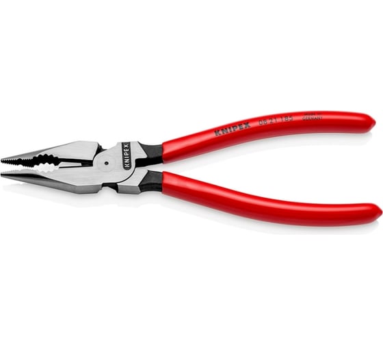 Комбинированные остроконечные плоскогубцы KNIPEX с удлинёнными губками, длина 185 мм, обливные ручки KN-0821185