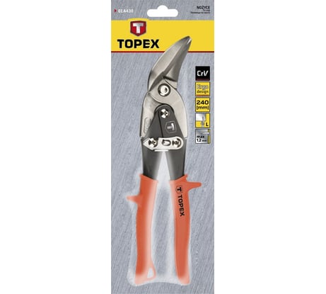 Изогнутые ножницы по металлу TOPEX левые, 240мм 01A430