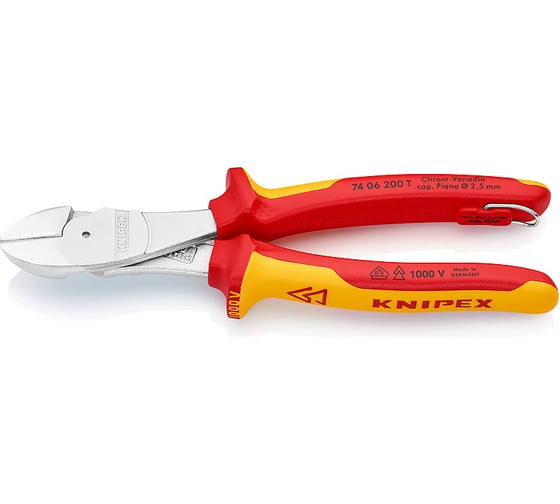 Кусачки боковые особой мощности со страховочным креплением 200 мм KNIPEX KN-7406200TBK