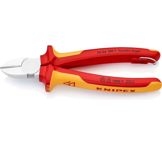 Кусачки боковые со страховочным креплением 180 мм KNIPEX KN-7006180TBK 1