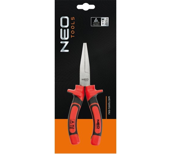 Удлиненные прямые плоскогубцы NEO Tools 160мм, 1000В 01-071
