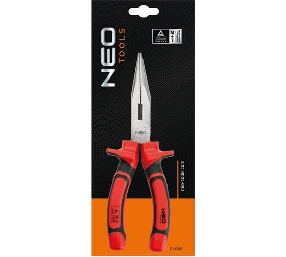 Прямые удлиненные полированные плоскогубцы 180 мм, 1000 В, CrV NEO Tools 01-064