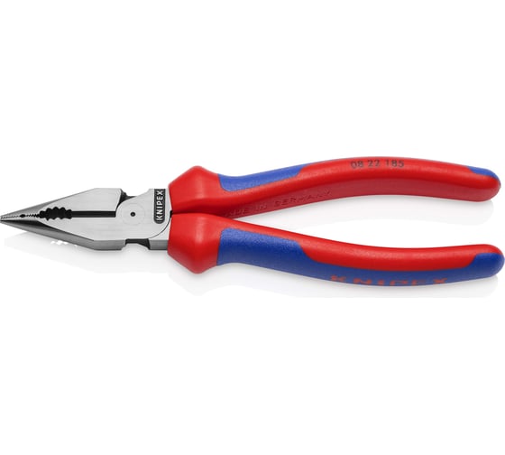 Комбинированные остроконечные плоскогубцы KNIPEX с удлинёнными губками, длина 185 мм, фосфатированные, двухкомпонентные ручки SB KN-0822185SB