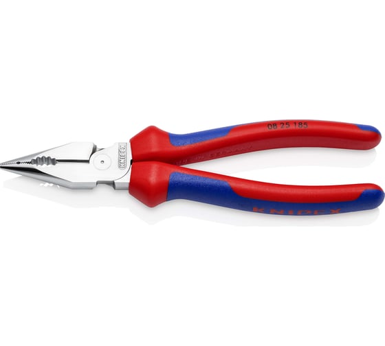 Комбинированные остроконечные плоскогубцы KNIPEX с удлинёнными губками, длина 185 мм, хром, двухкомпонентные ручки SB KN-0825185SB 1