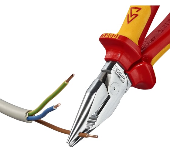 Комбинированные остроконечные плоскогубцы KNIPEX с удлинёнными губками, длина 185 мм, хром, двухкомпонентные диэлектрические ручки SB KN-0826185SB